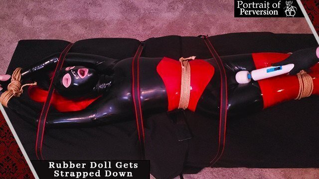 Sexy Latex Rubber Doll Gets Strapped Down Made Have Multiple Orgasms With Lovense Flexer