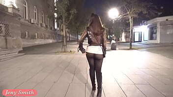 Jeny Smith goes club with simless transparent leggings. Teasing stranger public place