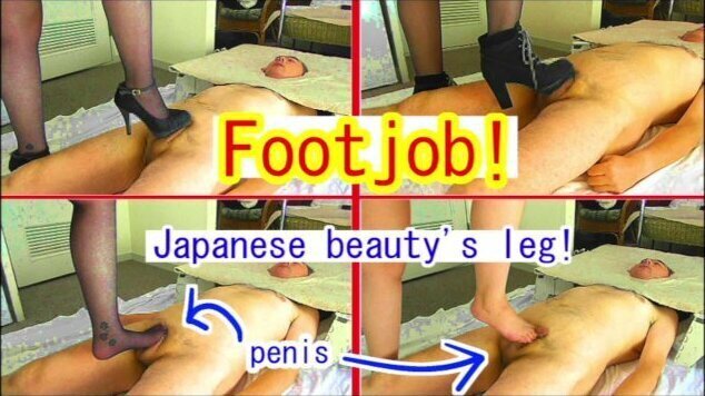 Footjob! Trampling on the penis by Japanese beauty's barefoot! By shoes! By black stocking!