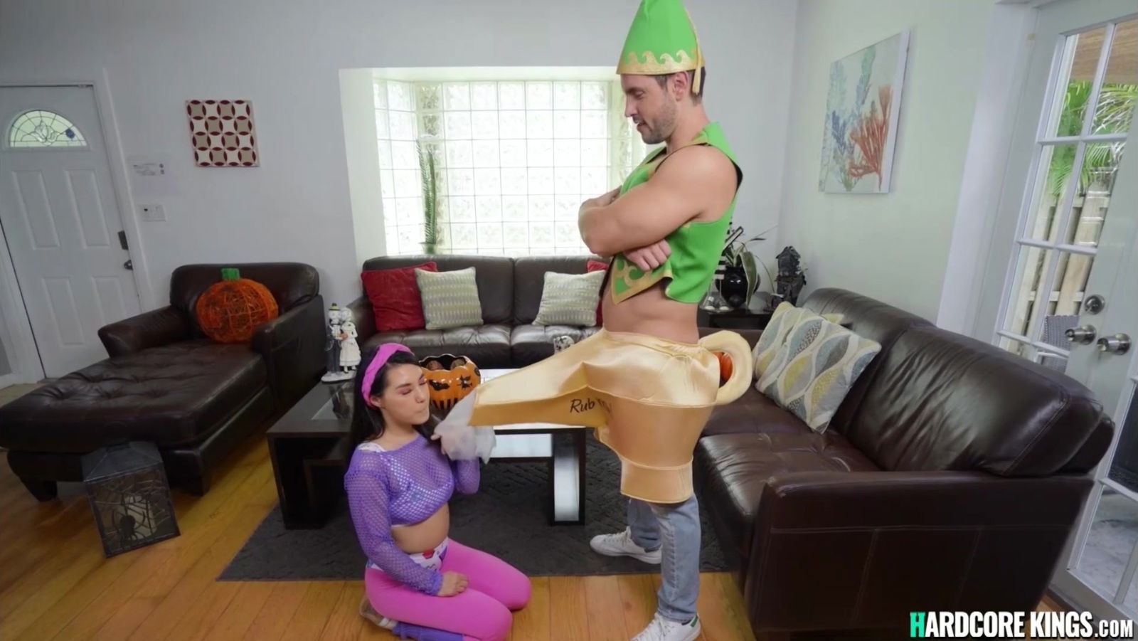 Asian rides huge one-eyed snake Halloween