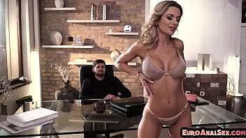 Slutty anal babe assfucked in office in missionary by boss