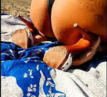 With my high heels on the beach, showing feet and masturbating my man cock doing heeljob and footjob