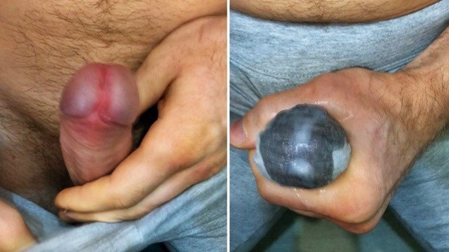 LEGGINGS! masturbate dick sperm seeps through gray leggings! Close-up