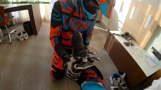 Sniff, lick, trample friends boots getting jerked