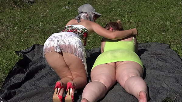 Mature lesbian with strapon fucks bisexual girlfriend outdoors public park. asses nature. PAWG. Amateur fetish. Milfs.