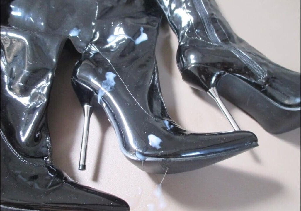 Cum on over knee patent boots