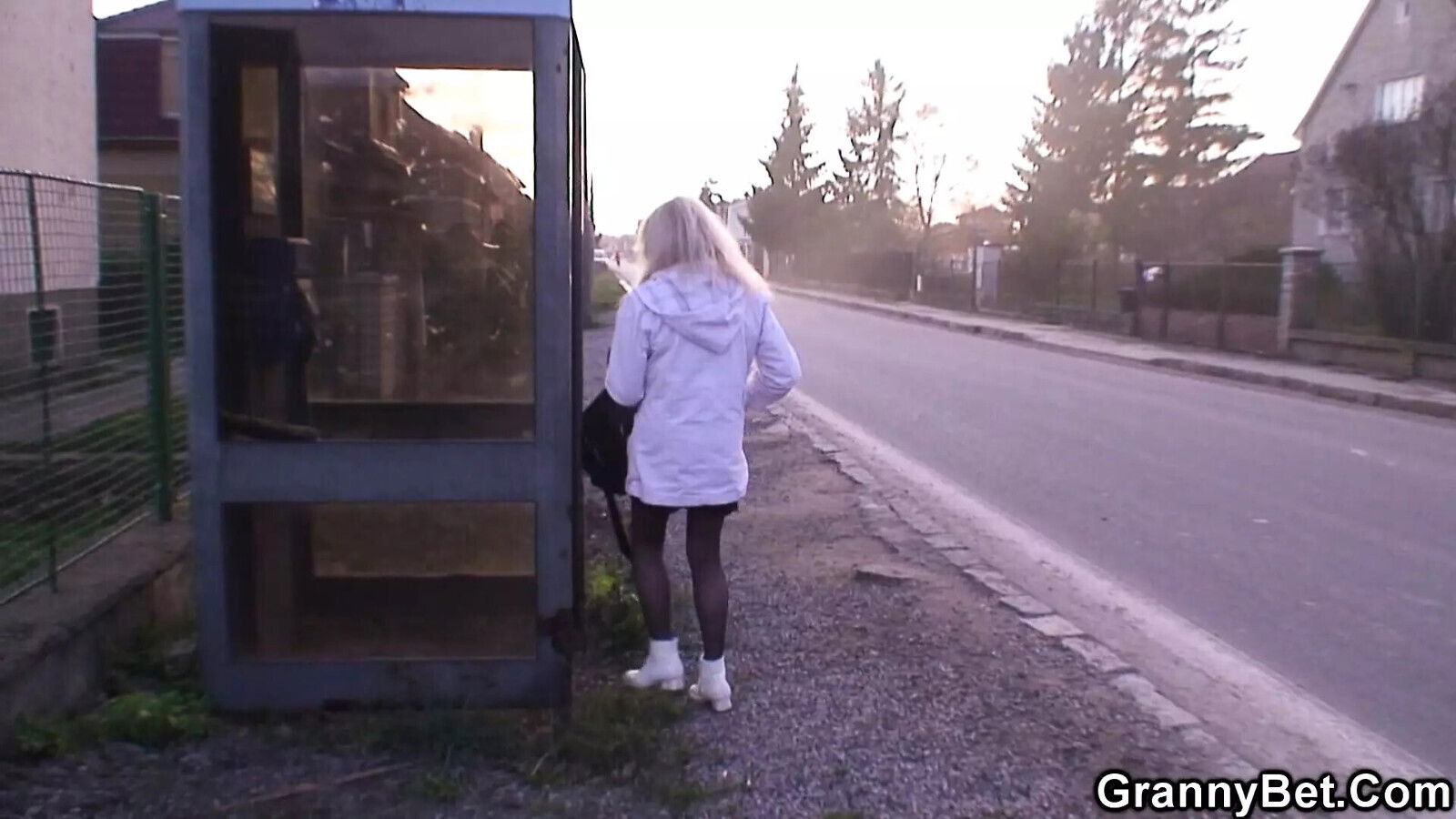 Picked blonde grandma rides stranger's dick