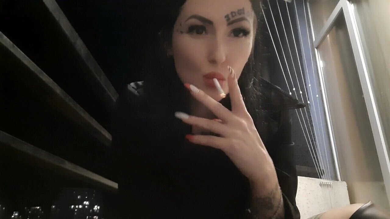 Smoking fetish from charming Dominatrix Nika. will swallow cigarette smoke ashes