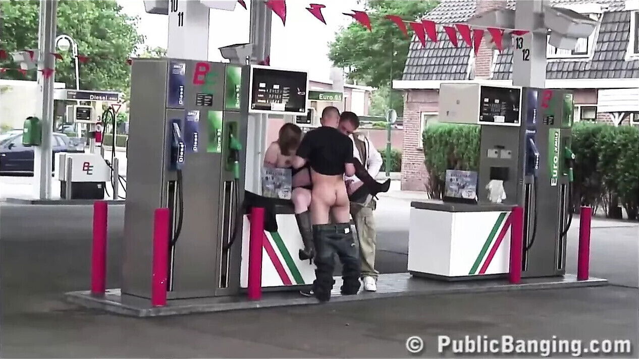 A pregnant girl PUBLIC gas station gang bang threesome group