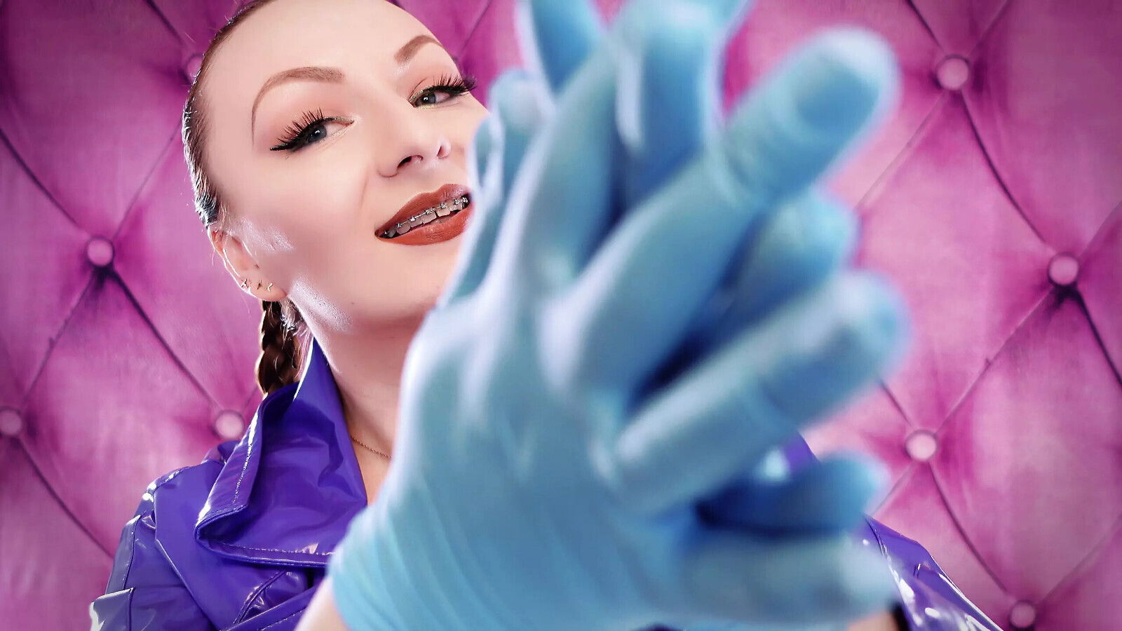 ASMR video sounding with Grander blue nitrile gloves fetish close video