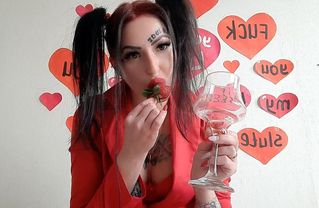 Happy Valentine's Day! Dominatrix Nika congratulates gives present. Incredibly delicious cocktail spit