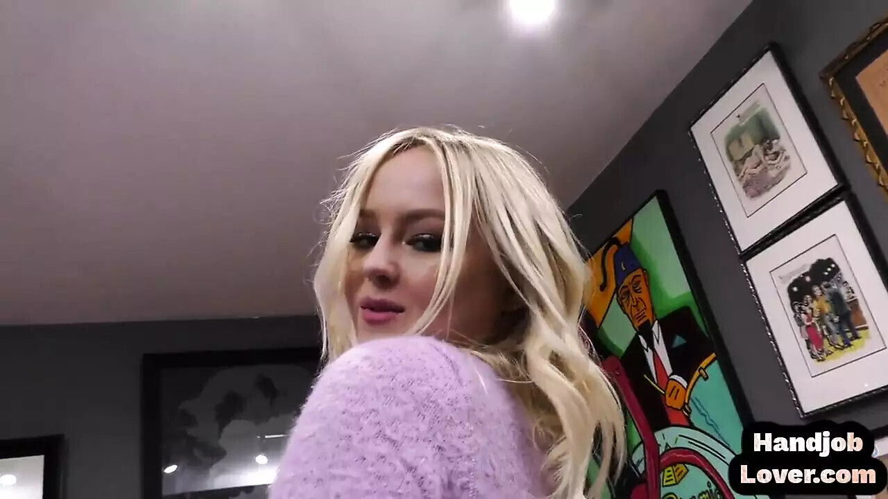 Handjob slut talks nasty while jerks oiled dick