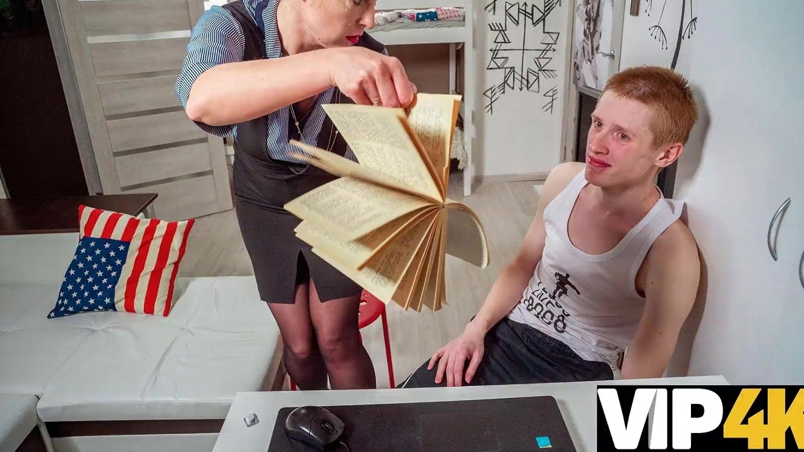 Mature English teacher gets intimate with cunning student room