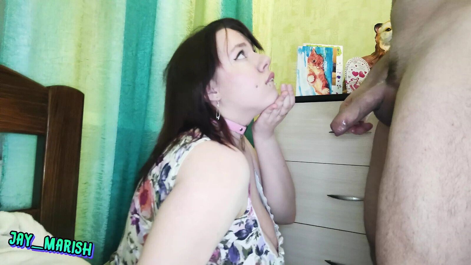 work colleague came visit where fucked mouth finished face