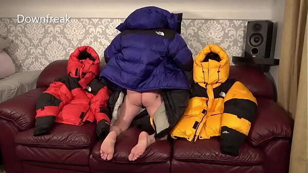 North Face Baltoro Leather Sofa With Four Down Jackets