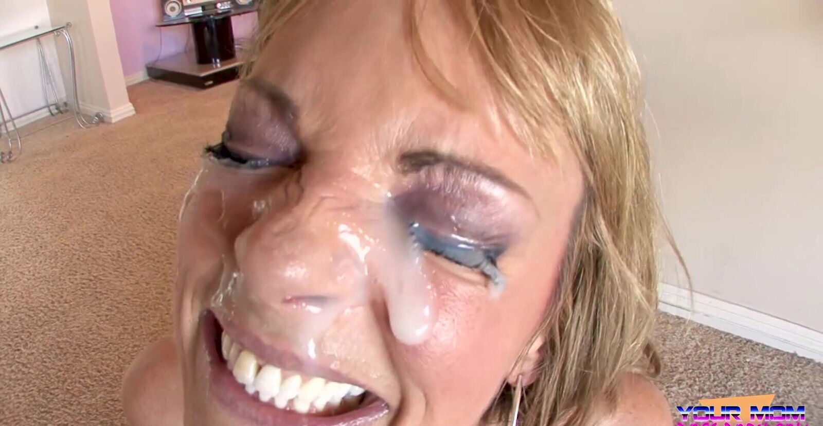 Messy facial ending horny blonde cougar Shayla Laveaux.