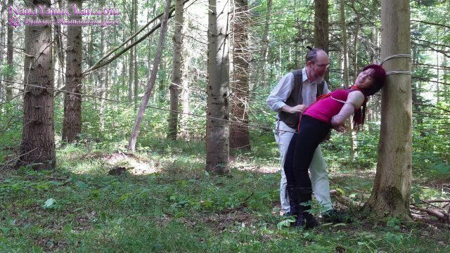Experiment: Rope walk public forest she's rewarded with orgasm