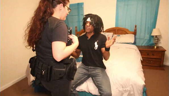 Nerdy Milf White Girl Cops arrest burglar with black Interracial Blackmail