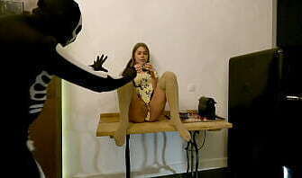 Ninja Stop Masturbation with Natural Tight Pussy Housewife gives Atomic Girl Wedgies Show Boobs with Nipples