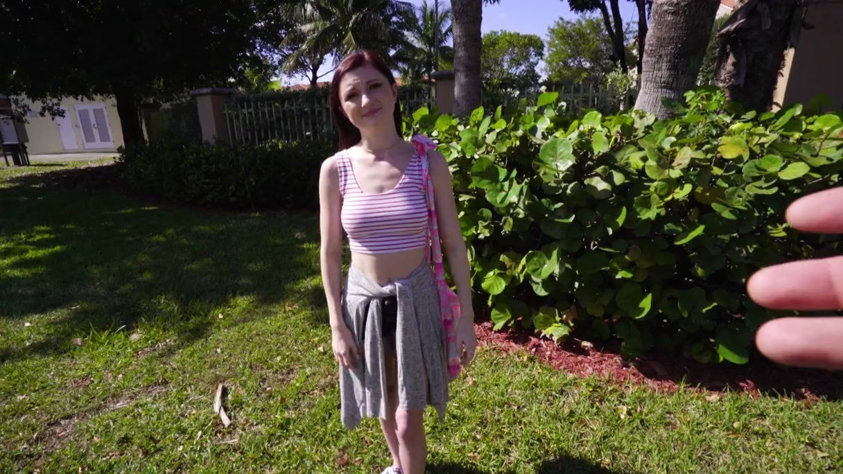 Pale brunette Hailey Little gives head lucky stranger