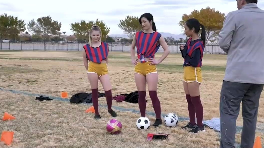 Soccer team cuties wants to make their coach cum.