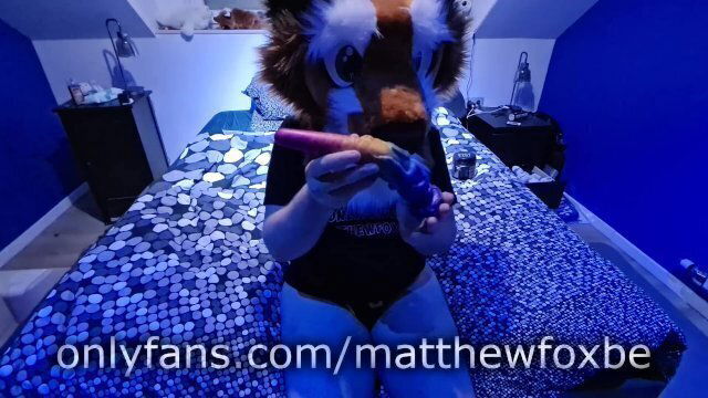 Matthew playing with Rainbow Dildo Furry Fursuit Mursuit