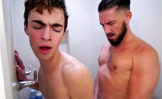 Derek Allen totally owns his own stepson Nick Floyd'_s cute little bubble butt! Stepdaddy eats up the boy'_s asshole and bangs him silly in the shower!