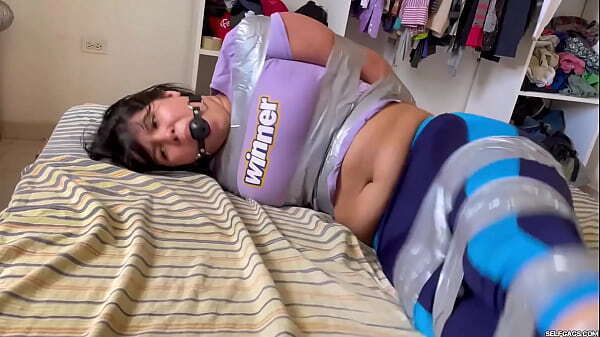 Ball Gagged Girl Struggle Barefoot Tape Bondage