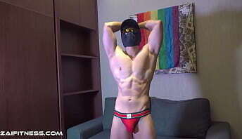 Hot Solo muscle Asian big biceps and pecs striptease!