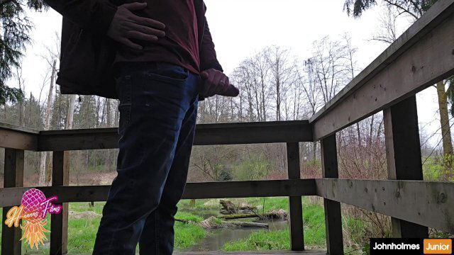 johnholmesjunior visits busy vancouver park shoot massive load after work