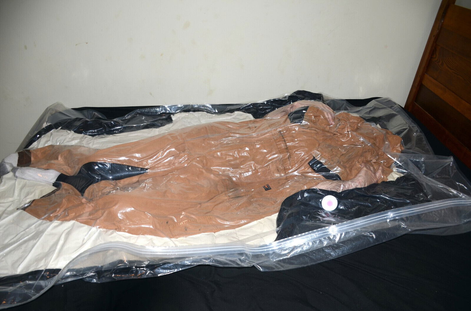 April VacPacked with purple hiviz vest faceshield smelly mechanics coveralls