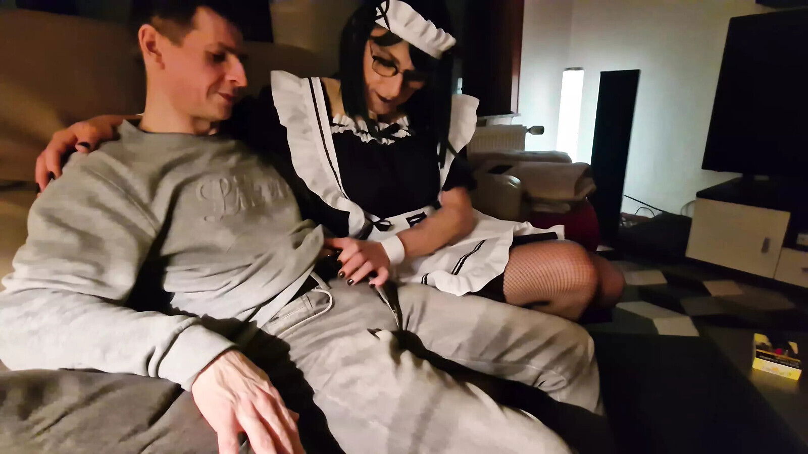 Maid Davine serving teasing him.