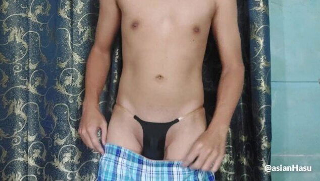 Asian Pinoy Showing Chastity Cage Cherry Keeper Invisible Thong