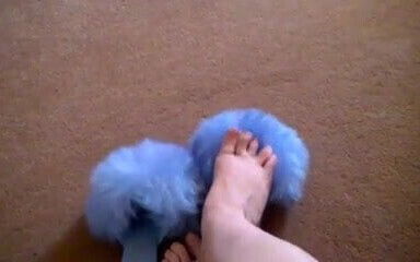 Retro 1970s Fluffy Sheepskin blue Slippers