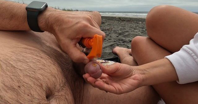 offered handjob beach, couldn’t resist. Slow-mo cumshot