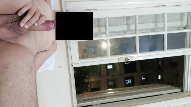 Risky masturbation flashing open window front neighborhood