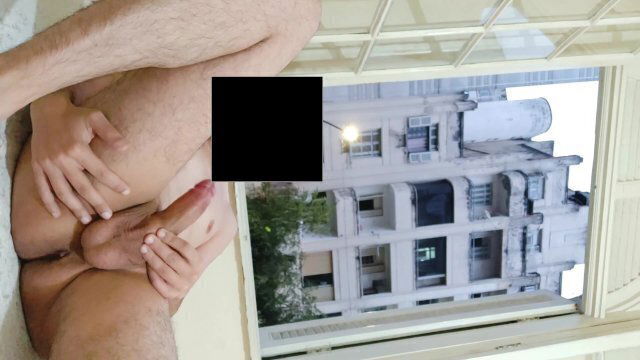 Risky masturbation flashing open window front neighborhood