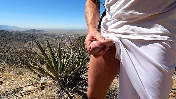 Public freeballing white shorts