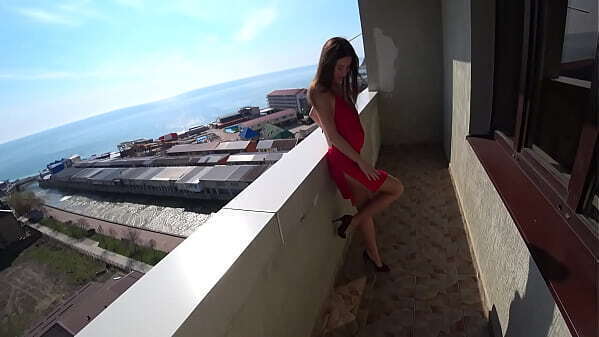 Risky public blowjob fuck with russian beauty sexy dress heels balcony with mouth. GoldTeachers
