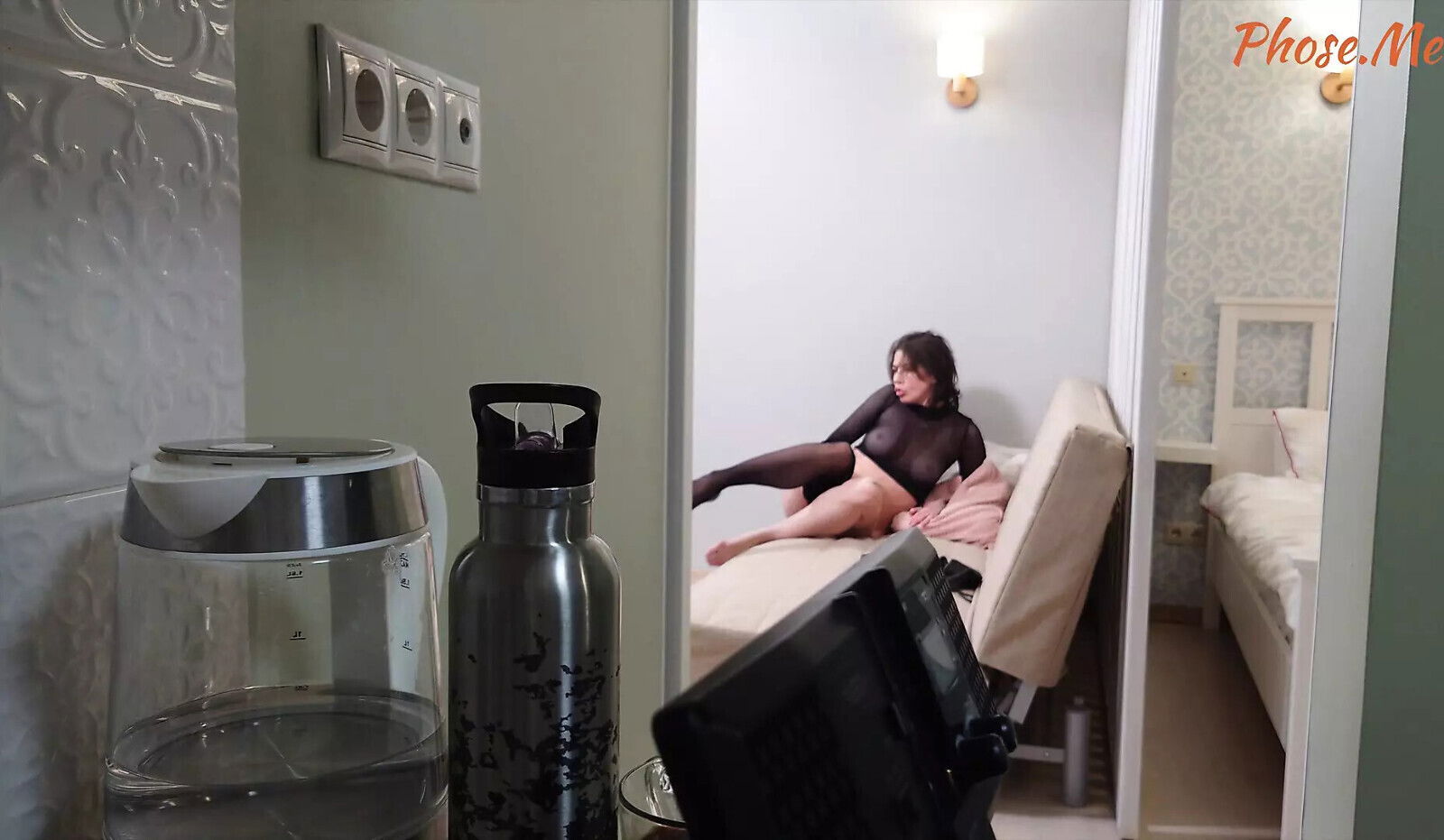 Behind Scenes Sexy Brunette Seamless Black Pantyhose Filming