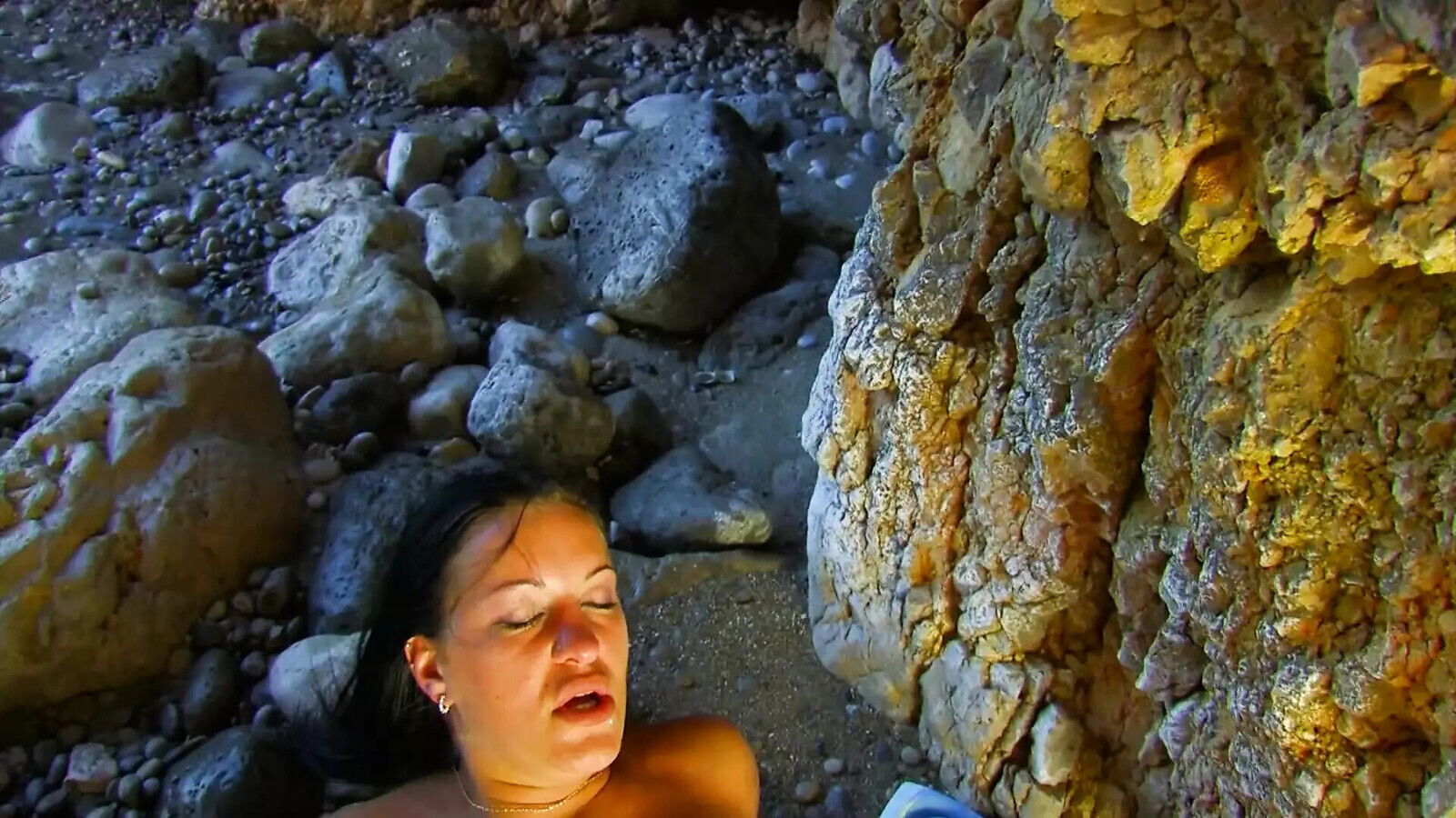 Beefy Canadian Woman Male Friend Have Beach