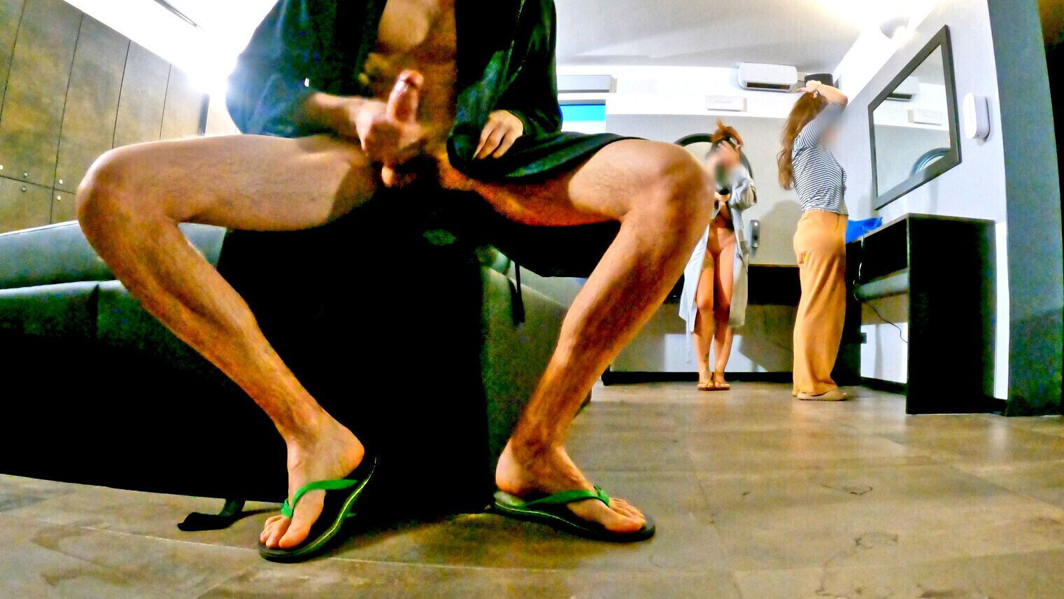 MIXED RESTROOM ADVENTURE: second part adventure, flashing bitches really huge cumshot