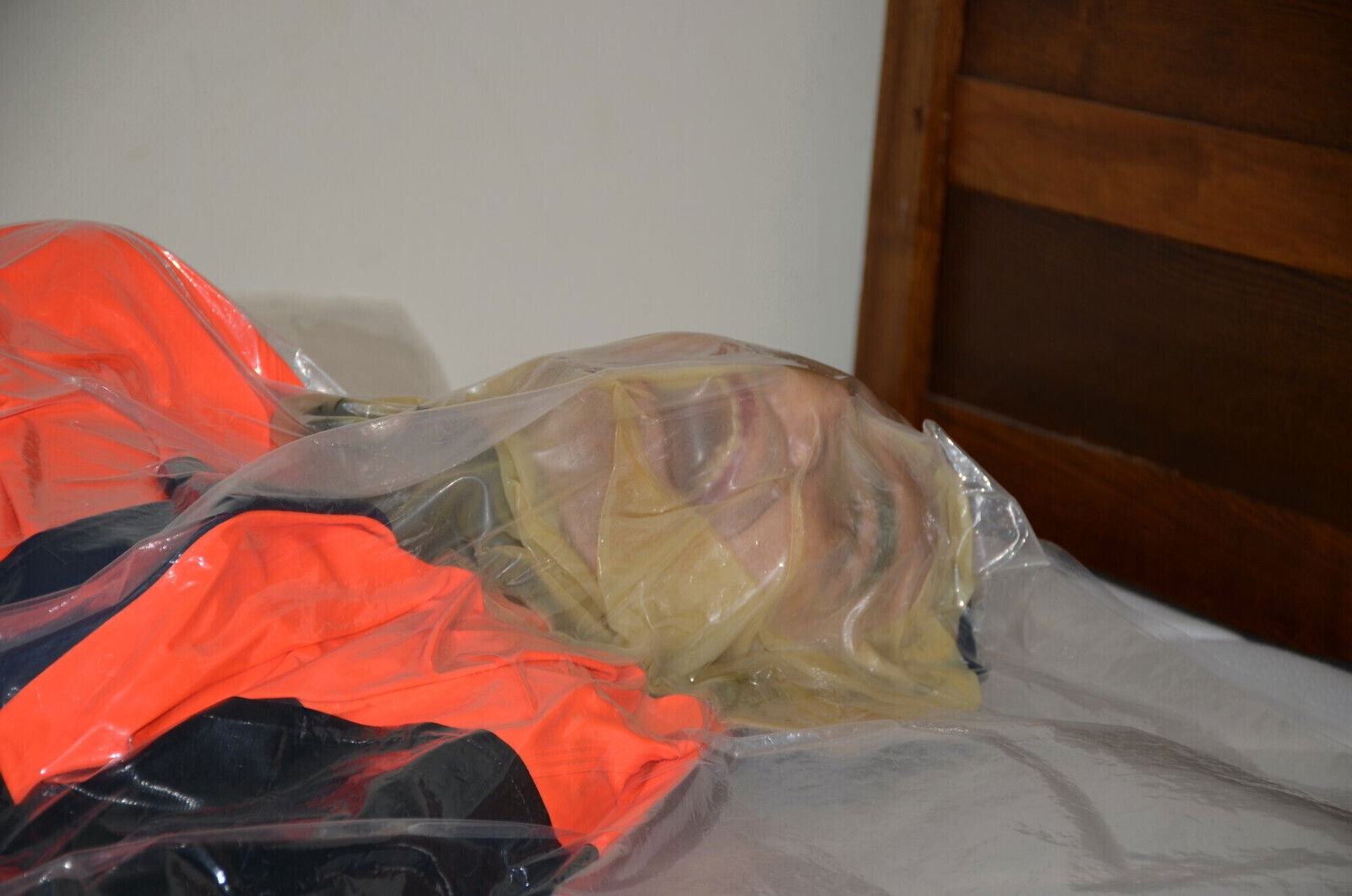 VacPacked hiviz raincoat chestwaders heavy gloves latex head balloon