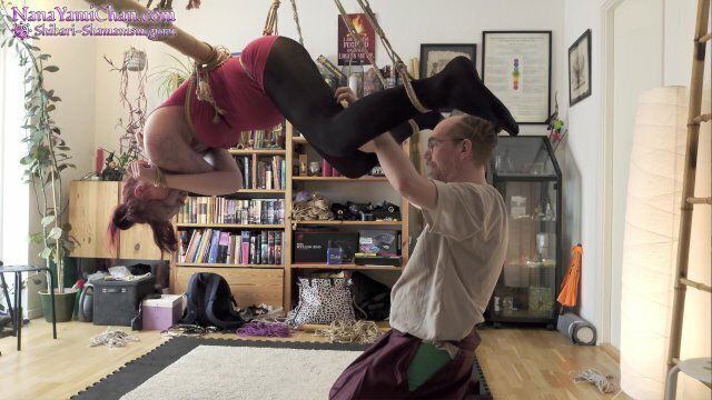 experiment, bamboo asymmetrical shibari suspension, shaking orgasm