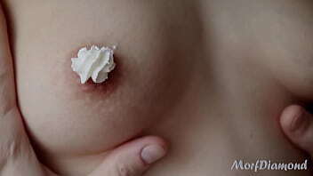 lick whipped cream Zlata'_s nipples