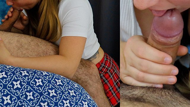 Sexy Schoolgirl with blonde ponytails sucks like professional