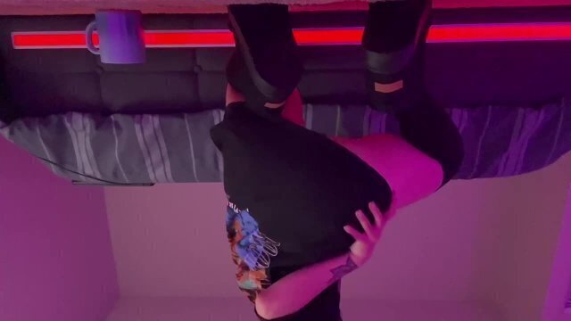 petite stoner teases brand boots thigh highs