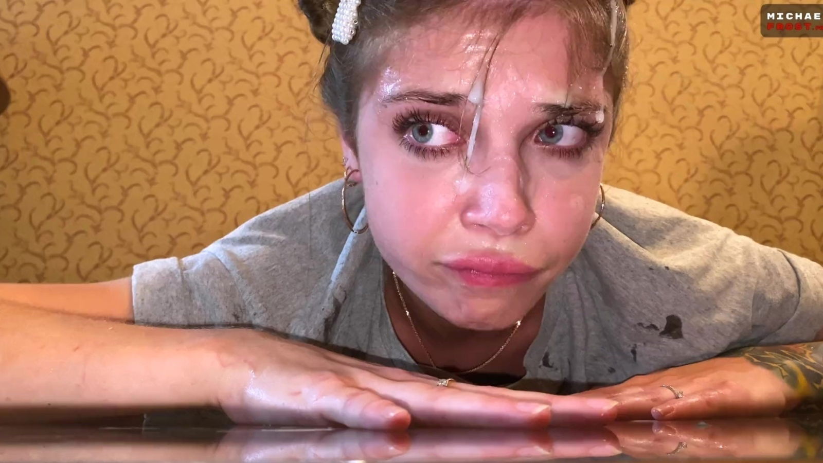 Cute Russian step sister stuck table, stepbrother again.