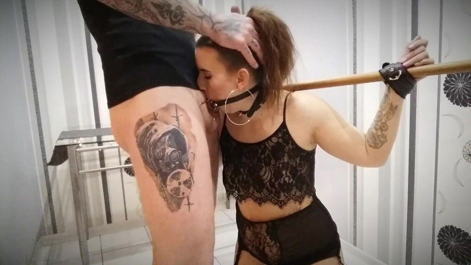 BDSM facefuck ends with heavy cumshot redhead submissive