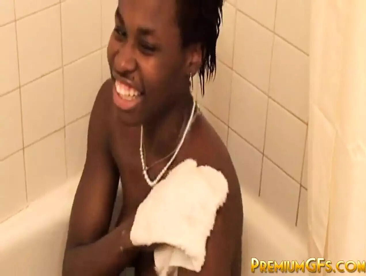 Sexy solo ebony teen pats pussy